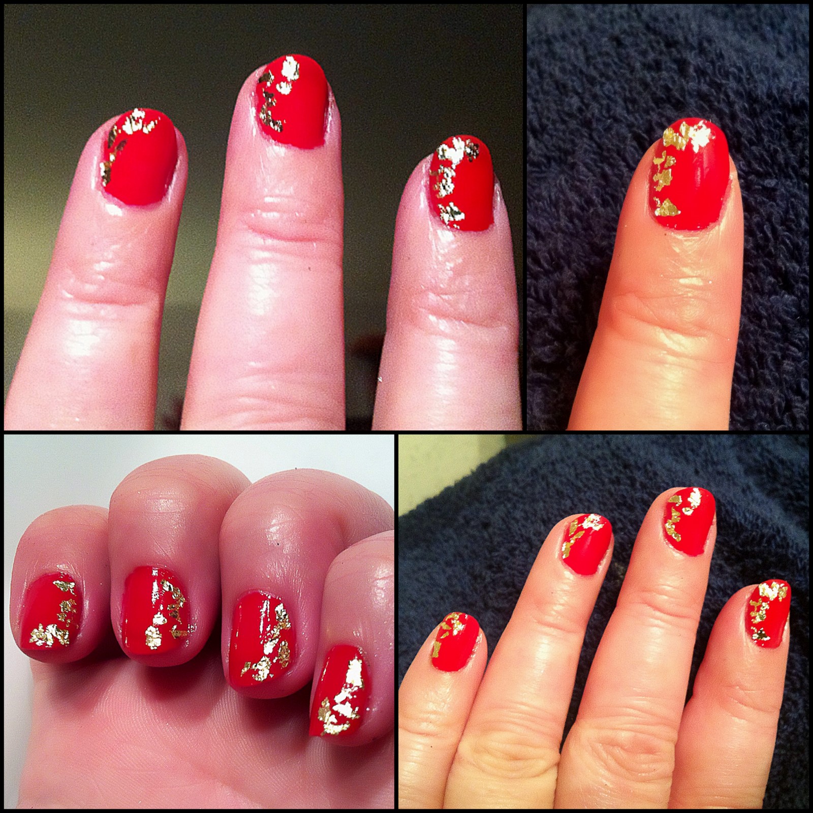 Mes ongles se la jouent rouge et or pour Noël, cette année ;,)))